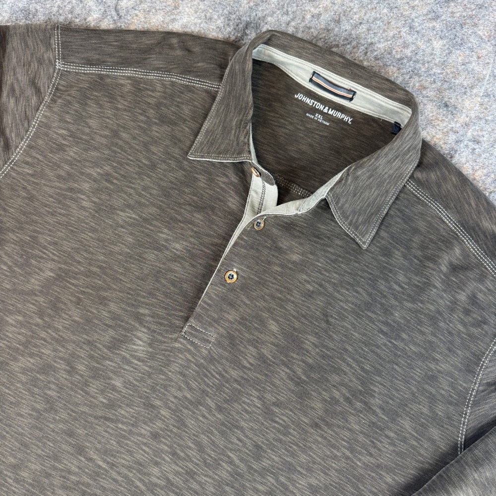Johnston & Murphy VTG Slub Polo Shirt Mens XXL Olive Green Slub Knit Long Sleeve